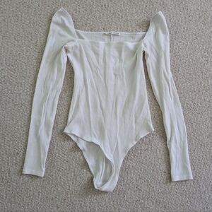 Reformation White Ribbed Bodysuit